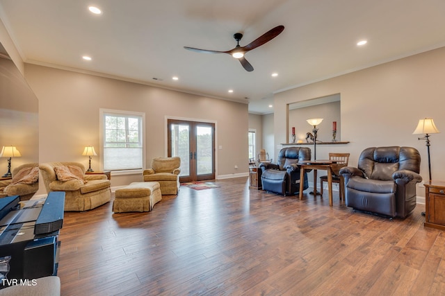 1 Sweetwood Dr, Johnson City, TN 37615 - living room featuring ceiling fan, ornamental molding, wood finished floors, recessed lighting, and baseboards