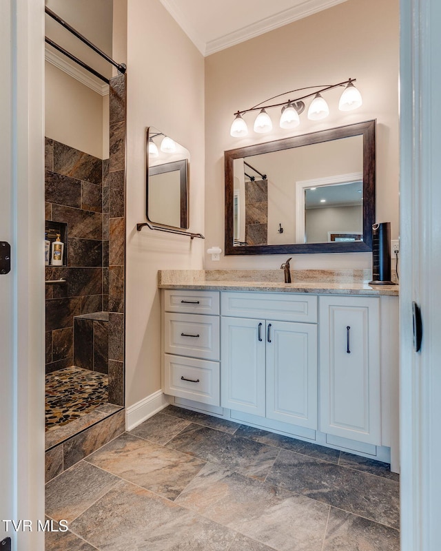 1 Sweetwood Dr, Johnson City, TN 37615 - full bath featuring crown molding, a tile shower, vanity, and baseboards