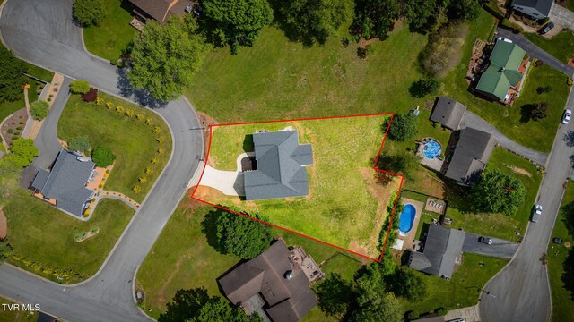 1 Sweetwood Dr, Johnson City, TN 37615 - aerial perspective of suburban area with property boundaries highlighted