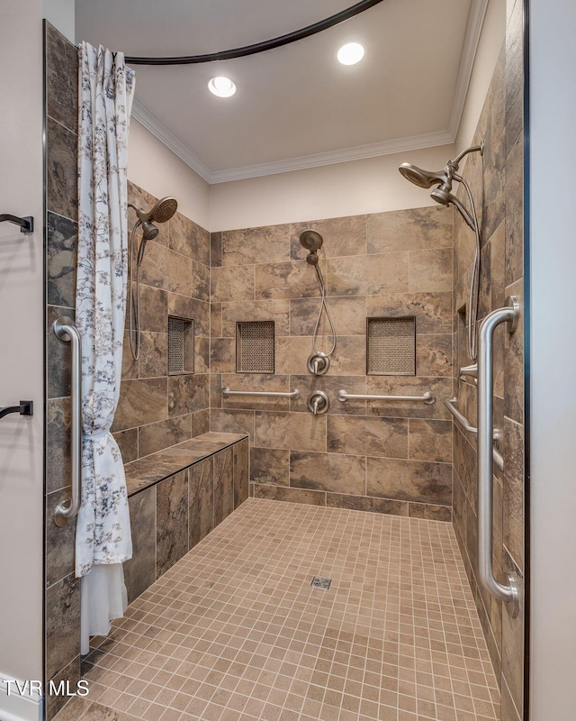 1 Sweetwood Dr, Johnson City, TN 37615 - full bath with crown molding, tiled shower, and recessed lighting