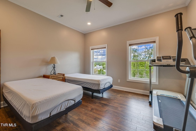 1 Sweetwood Dr, Johnson City, TN 37615 - bedroom featuring dark wood-style flooring, baseboards, ornamental molding, ceiling fan, and recessed lighting