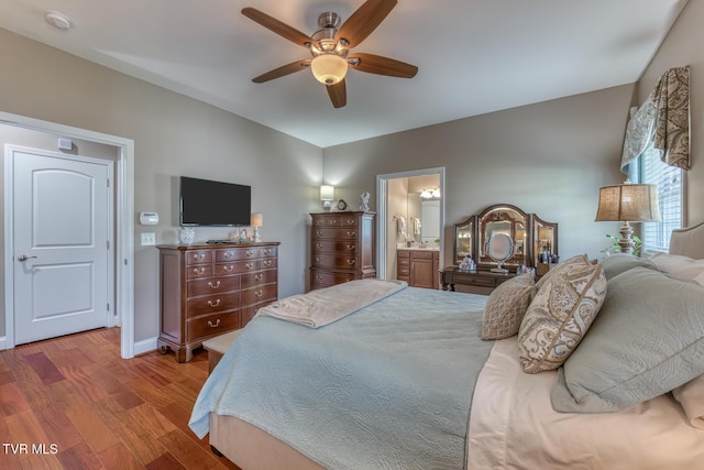 171 Brighton Pl, Bristol, TN 37620 - bedroom with wood finished floors, ceiling fan, connected bathroom, and baseboards