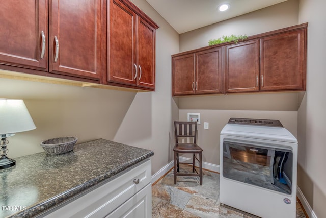 171 Brighton Pl, Bristol, TN 37620 - laundry room with washer / dryer, cabinet space, baseboards, recessed lighting, and light stone finish floors