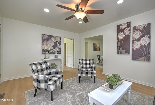 2221 Elizabethton Hwy, Johnson City, TN 37601 - sitting room with a ceiling fan, light wood-type flooring, baseboards, and recessed lighting