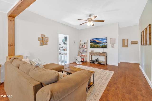120 Stine St, Bristol, TN 37620 - living area featuring ceiling fan, wood finished floors, and baseboards