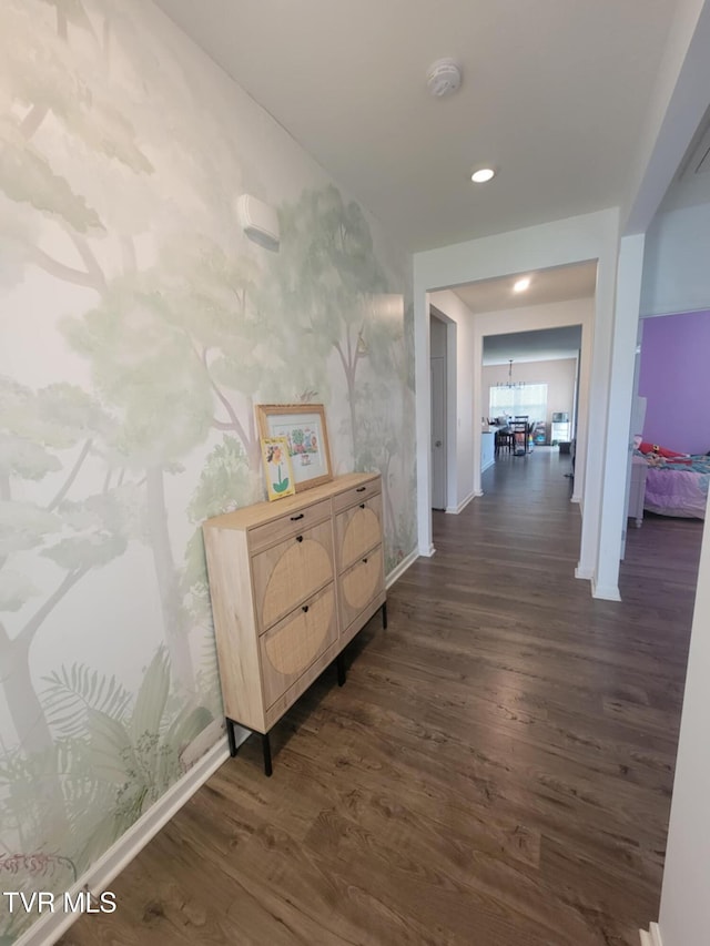 1202 Raccoon Ln, Piney Flats, TN 37686 - hallway with dark wood-style floors, baseboards, and recessed lighting