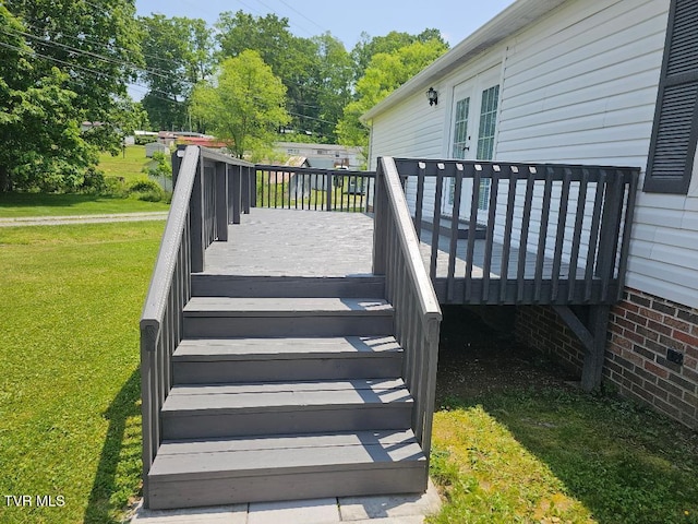 8929 Gateway Dr, Wise, VA 24293 - wooden terrace featuring french doors, a yard, and stairway