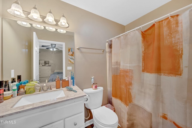 38 Lake Village Ct Unit 38, Johnson City, TN 37601 - full bathroom with vanity, ceiling fan, toilet, connected bathroom, and curtained shower