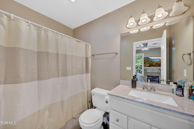 38 Lake Village Ct Unit 38, Johnson City, TN 37601 - full bathroom with toilet, a ceiling fan, vanity, and a shower with shower curtain