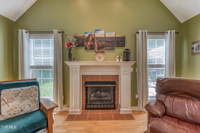 620 Glen Oaks Pl, Johnson City, TN 37615 - living area with vaulted ceiling, wood finished floors, a fireplace, healthy amount of natural light, and baseboards