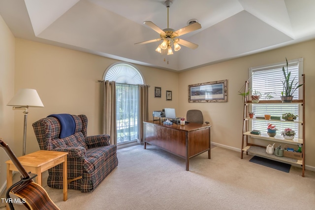 620 Glen Oaks Pl, Johnson City, TN 37615 - office featuring plenty of natural light, a raised ceiling, a ceiling fan, and light carpet