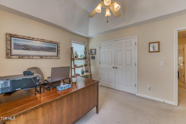 620 Glen Oaks Pl, Johnson City, TN 37615 - office area featuring ceiling fan, light colored carpet, and baseboards