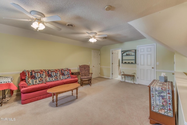 620 Glen Oaks Pl, Johnson City, TN 37615 - living area with ceiling fan, carpet floors, a textured ceiling, and baseboards