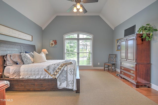 410 Grovemont Pl, Piney Flats, TN 37686 - bedroom with lofted ceiling, wood finished floors, baseboards, and a ceiling fan
