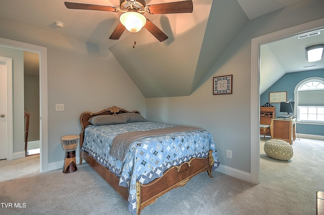 410 Grovemont Pl, Piney Flats, TN 37686 - bedroom with carpet, vaulted ceiling, baseboards, and a ceiling fan