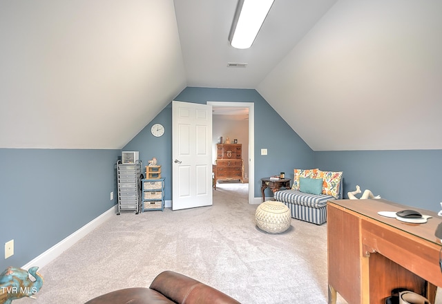 410 Grovemont Pl, Piney Flats, TN 37686 - living area with carpet, lofted ceiling, and baseboards