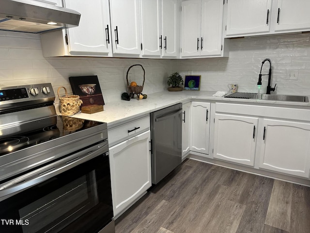 516 Fleetwood Ct Unit F, Kingsport, TN 37660 - kitchen with stainless steel appliances, under cabinet range hood, a sink, and white cabinetry