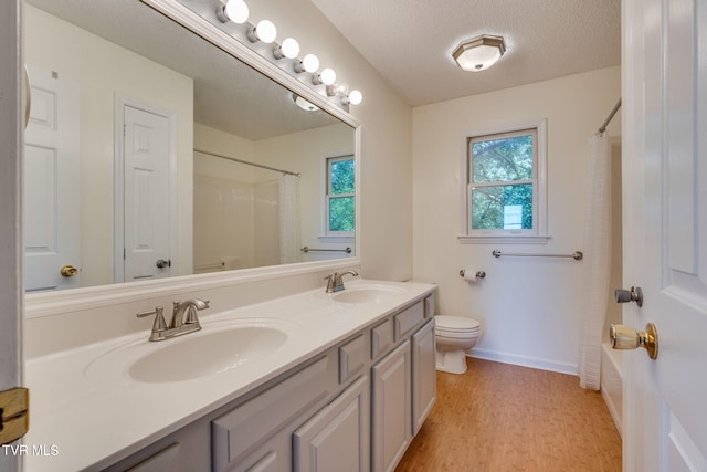 219 Meridale Dr, Johnson City, TN 37601 - bathroom with toilet, double vanity, baseboards, and wood finished floors
