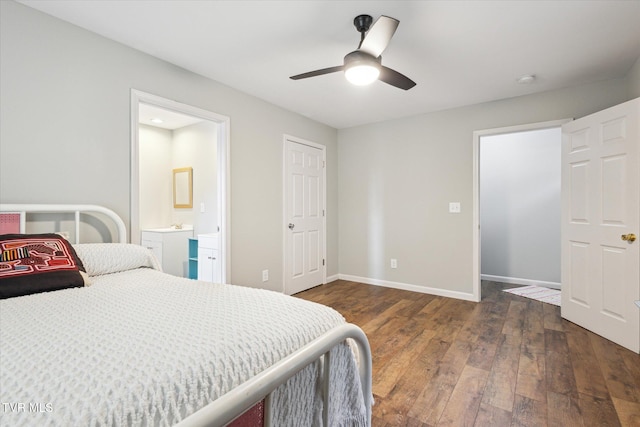 515 Aesque St Ext, Kingsport, TN 37665 - bedroom featuring dark wood-type flooring, baseboards, connected bathroom, and ceiling fan