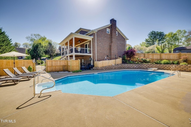 2001 Springfield Ave, Kingsport, TN 37664 - view of swimming pool featuring a fenced backyard, ceiling fan, and a patio
