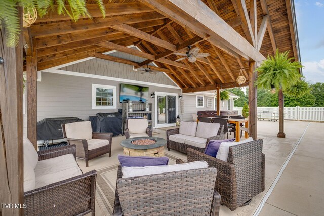 110 Emmanuel Dr, Johnson City, TN 37601 - view of patio / terrace with an outdoor living space with a fire pit, a ceiling fan, and outdoor dining area