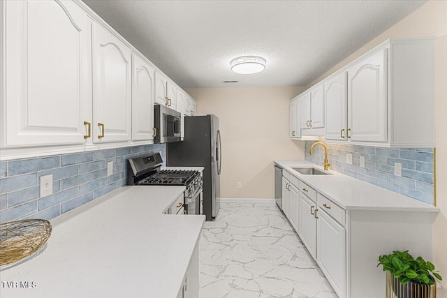 2700 Indian Ridge Rd Unit 12, Johnson City, TN 37604 - kitchen featuring appliances with stainless steel finishes, a sink, light marble finish flooring, light countertops, and white cabinetry