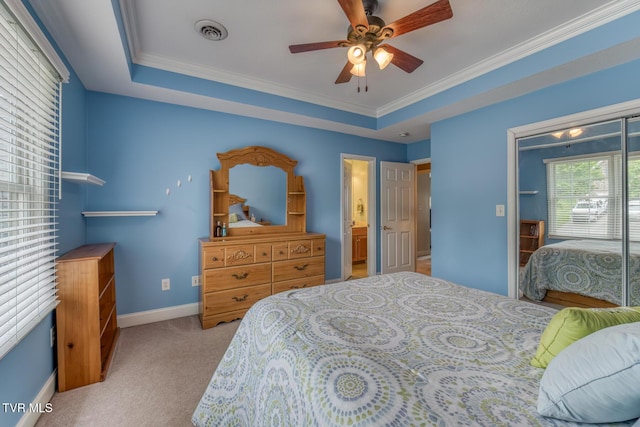 220 Michaels Ridge Blvd, Johnson City, TN 37615 - bedroom with carpet floors, crown molding, baseboards, ceiling fan, and a raised ceiling