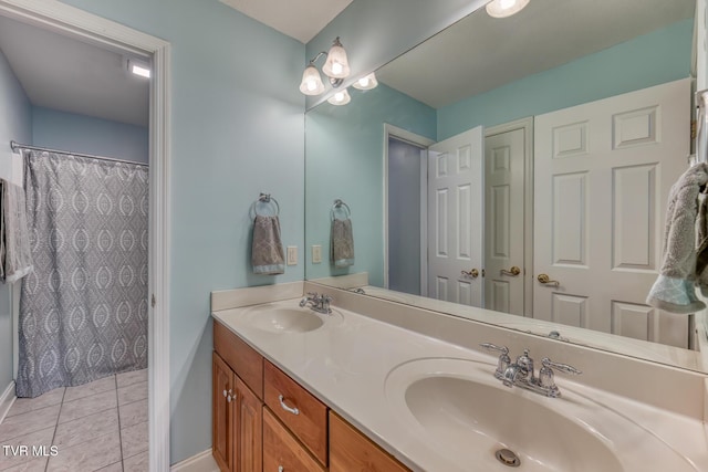 220 Michaels Ridge Blvd, Johnson City, TN 37615 - bathroom with double vanity, tile patterned flooring, baseboards, and curtained shower