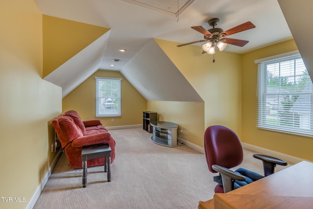 220 Michaels Ridge Blvd, Johnson City, TN 37615 - carpeted home office with baseboards, vaulted ceiling, a ceiling fan, attic access, and recessed lighting