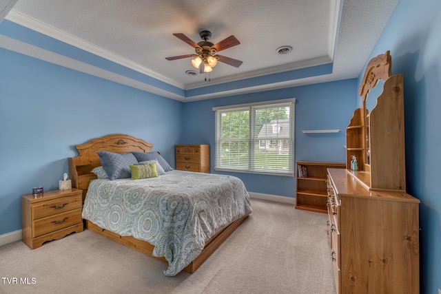 220 Michaels Ridge Blvd, Johnson City, TN 37615 - bedroom with light carpet, crown molding, baseboards, a raised ceiling, and a ceiling fan