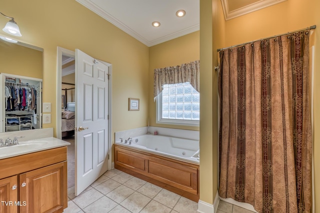 220 Michaels Ridge Blvd, Johnson City, TN 37615 - ensuite bathroom with tile patterned flooring, a whirlpool tub, vanity, ornamental molding, and recessed lighting