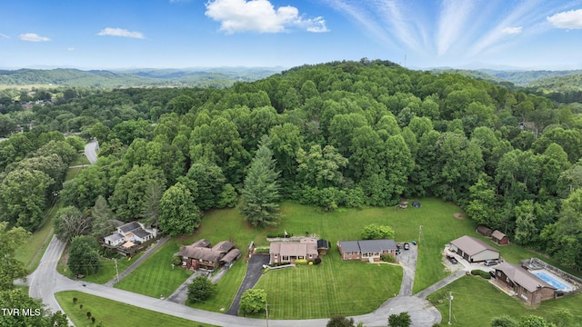 5009 Surrey Dr, Kingsport, TN 37664 - aerial view of property's location featuring a heavily wooded area and a mountain backdrop