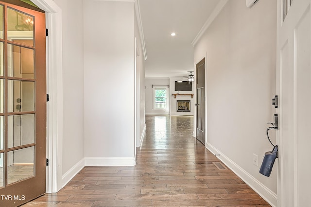 1030 Savin Fls, Gray, TN 37615 - corridor with wood-type flooring, recessed lighting, baseboards, and crown molding