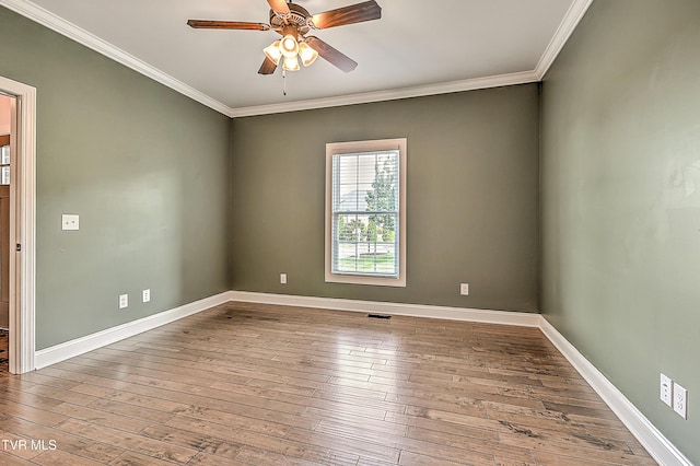 1030 Savin Fls, Gray, TN 37615 - spare room with crown molding, a ceiling fan, baseboards, and hardwood / wood-style flooring