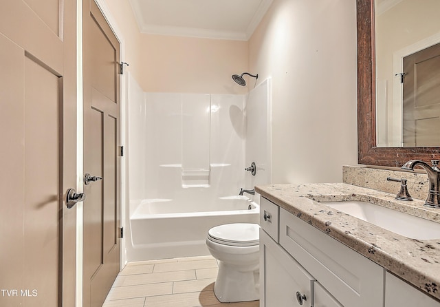 1030 Savin Fls, Gray, TN 37615 - full bath featuring vanity, toilet, tub / shower combination, and ornamental molding
