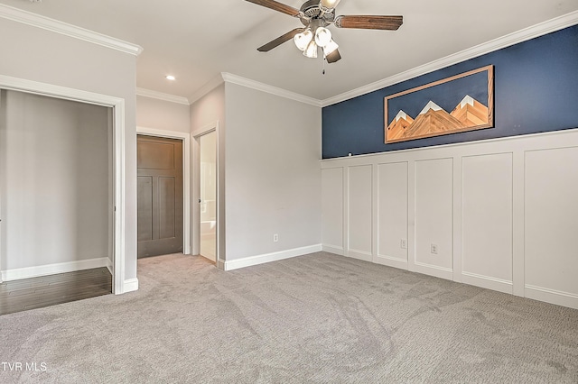1030 Savin Fls, Gray, TN 37615 - unfurnished bedroom featuring ornamental molding, carpet, a decorative wall, recessed lighting, and ensuite bathroom