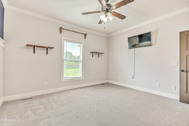 1030 Savin Fls, Gray, TN 37615 - unfurnished room with crown molding, a ceiling fan, baseboards, and carpet flooring