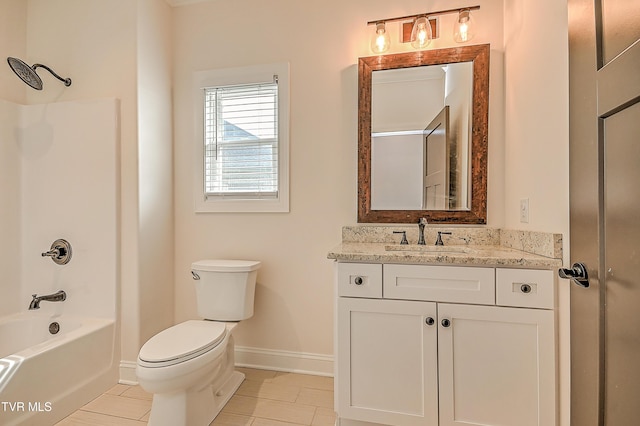 1030 Savin Fls, Gray, TN 37615 - bathroom featuring vanity, toilet, baseboards, shower / washtub combination, and tile patterned flooring