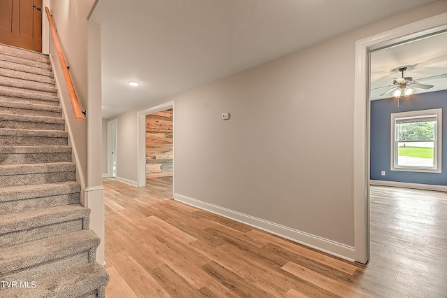 1030 Savin Fls, Gray, TN 37615 - staircase with a ceiling fan, wood finished floors, baseboards, and recessed lighting