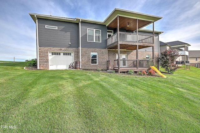 1030 Savin Fls, Gray, TN 37615 - back of property with a balcony, a garage, a yard, and brick siding