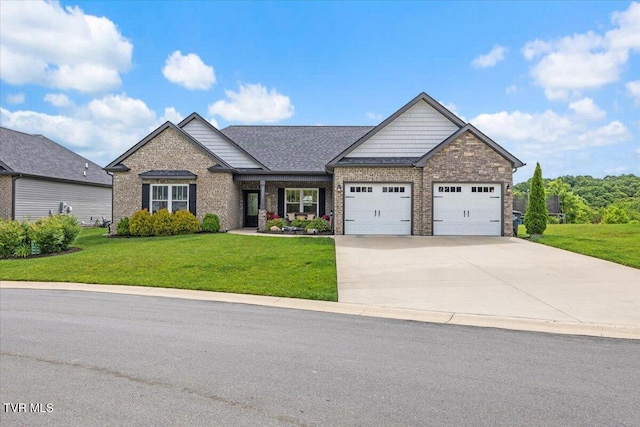 3321 Cottage Green Ct, Kingsport, TN 37664 - craftsman house featuring an attached garage, a front yard, concrete driveway, and roof with shingles