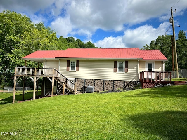 326 Park Ave, Appalachia, VA 24216 - back of house with a deck, stairway, metal roof, and central air condition unit