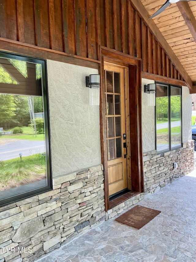 153 Hampton Creek Rd, Roan Mountain, TN 37687 - entrance to property with stone siding and stucco siding