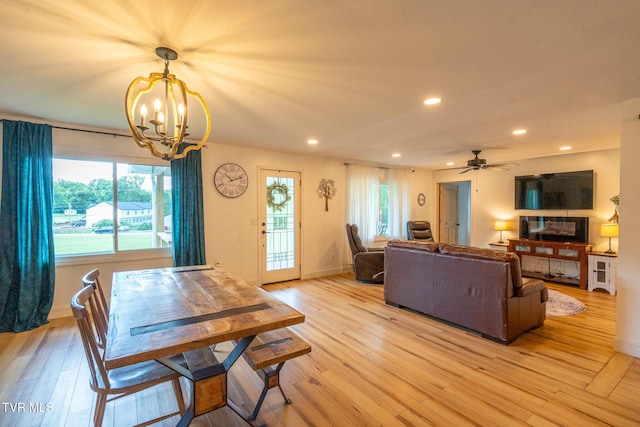 1318 E Lakeview Dr, Johnson City, TN 37601 - dining room featuring a chandelier, recessed lighting, light wood-type flooring, baseboards, and ceiling fan