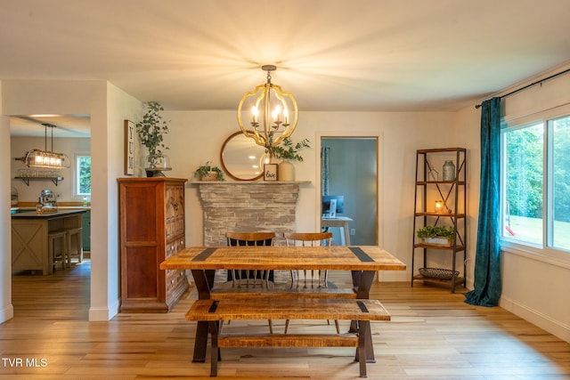 1318 E Lakeview Dr, Johnson City, TN 37601 - dining space featuring a chandelier, light wood-type flooring, and plenty of natural light