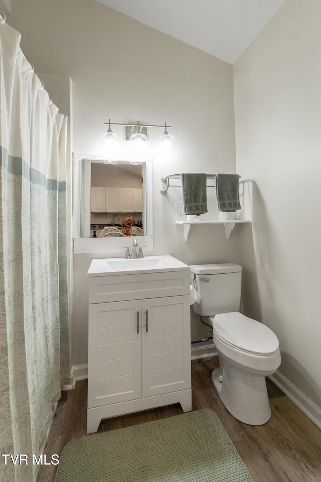 2087 Fodderstack Mountain Loop, Greeneville, TN 37745 - full bath featuring wood finished floors, toilet, vanity, baseboards, and curtained shower