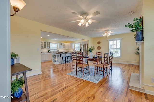 516 Bowmantown Rd, Telford, TN 37690 - dining space featuring light wood-type flooring, ceiling fan, baseboards, and a textured ceiling