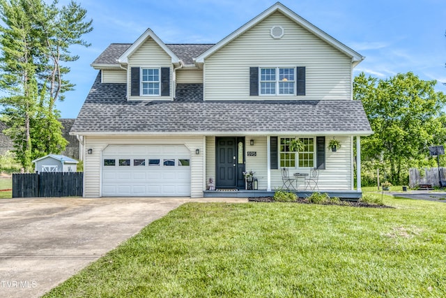 595 Suncrest Dr, Bristol, VA 24201 - traditional-style house with a porch, concrete driveway, a garage, and roof with shingles