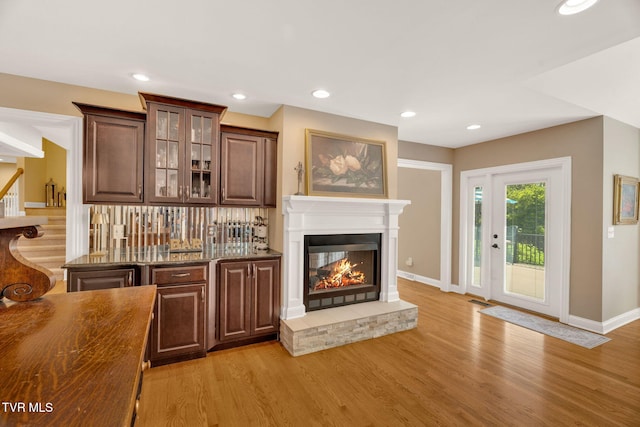 5 Carriage Ct, Johnson City, TN 37604 - indoor bar with a multi sided fireplace, baseboards, light wood-style flooring, and recessed lighting