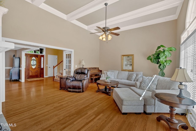 5 Carriage Ct, Johnson City, TN 37604 - living area featuring light wood finished floors, beam ceiling, ceiling fan, and baseboards